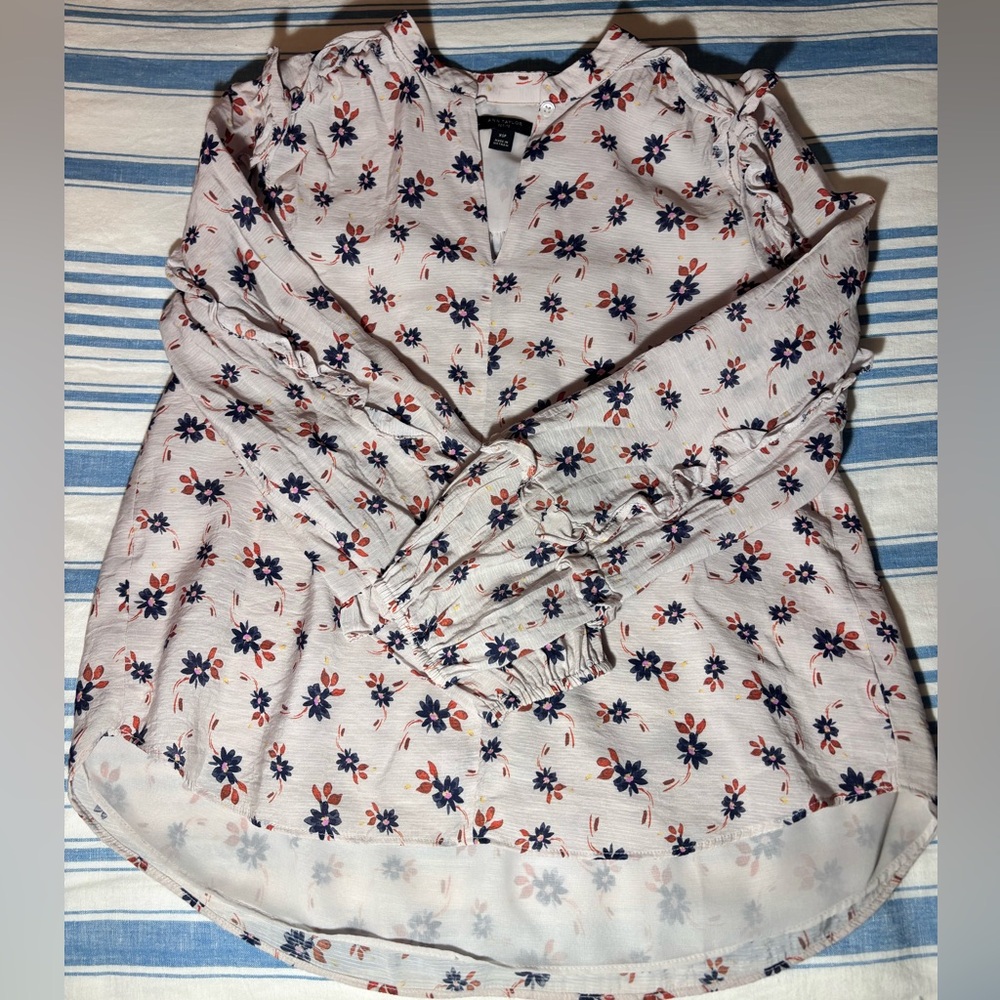 Ann Taylor Beige Flowy Floral Blouse